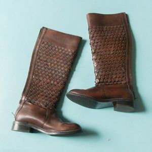 Luichiny Tough Stuff Brown Genuine Leather Scaled Studded Riding Boots Sz US 7